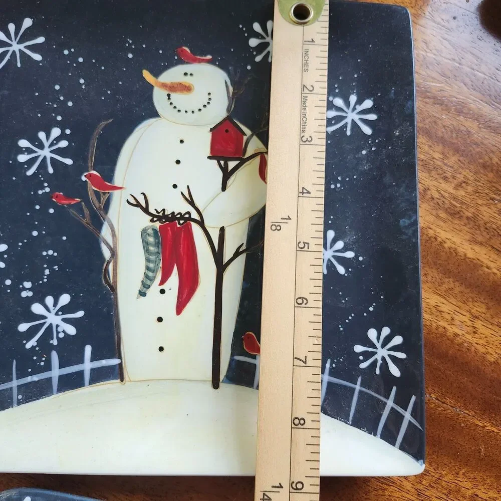 Twilight Snowman Mary Beth Baxter Holiday 4 Plates  2 Dinner & 2 Appetizers